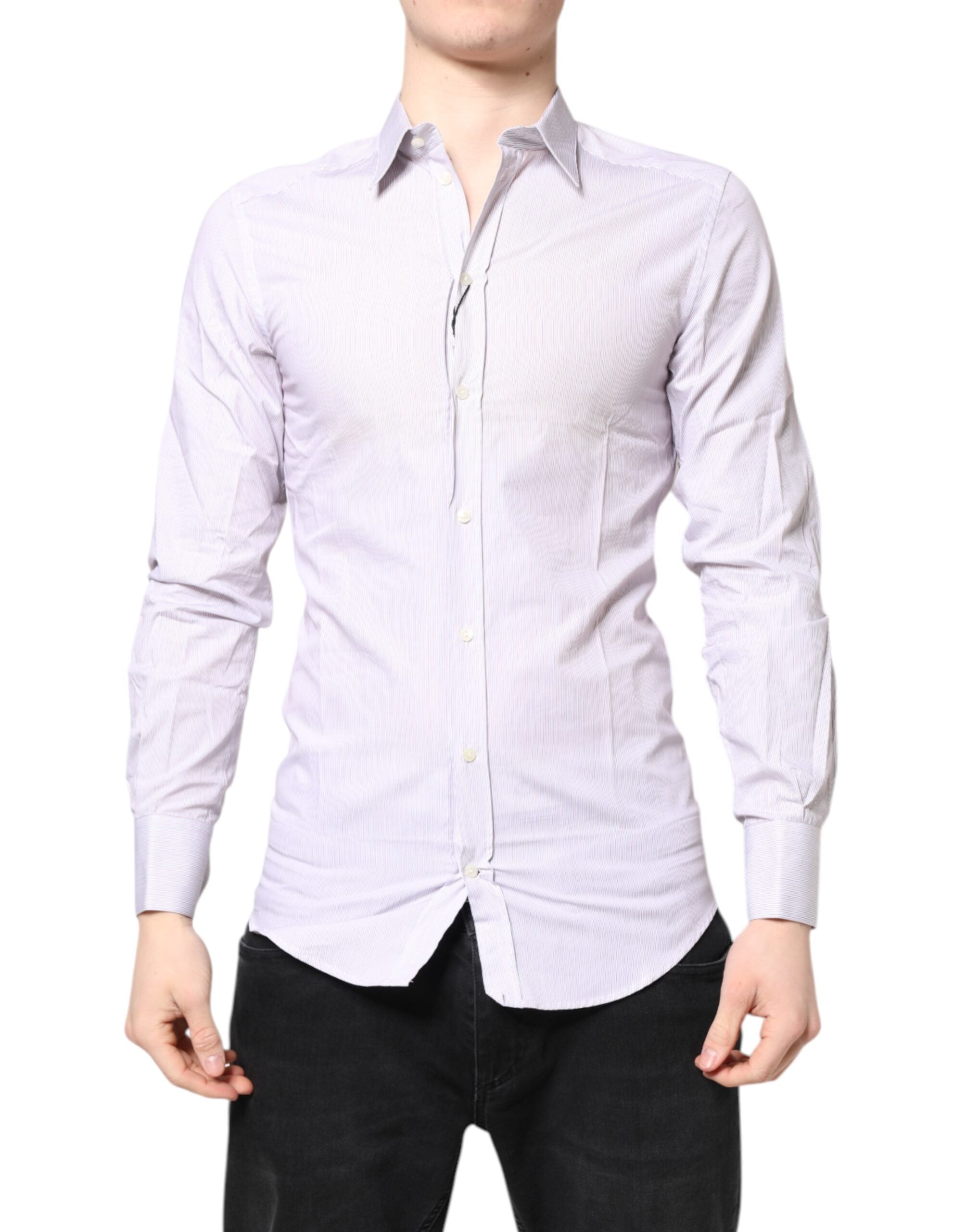 Dolce & Gabbana White striped cotton GOLD shirt with long sleeves